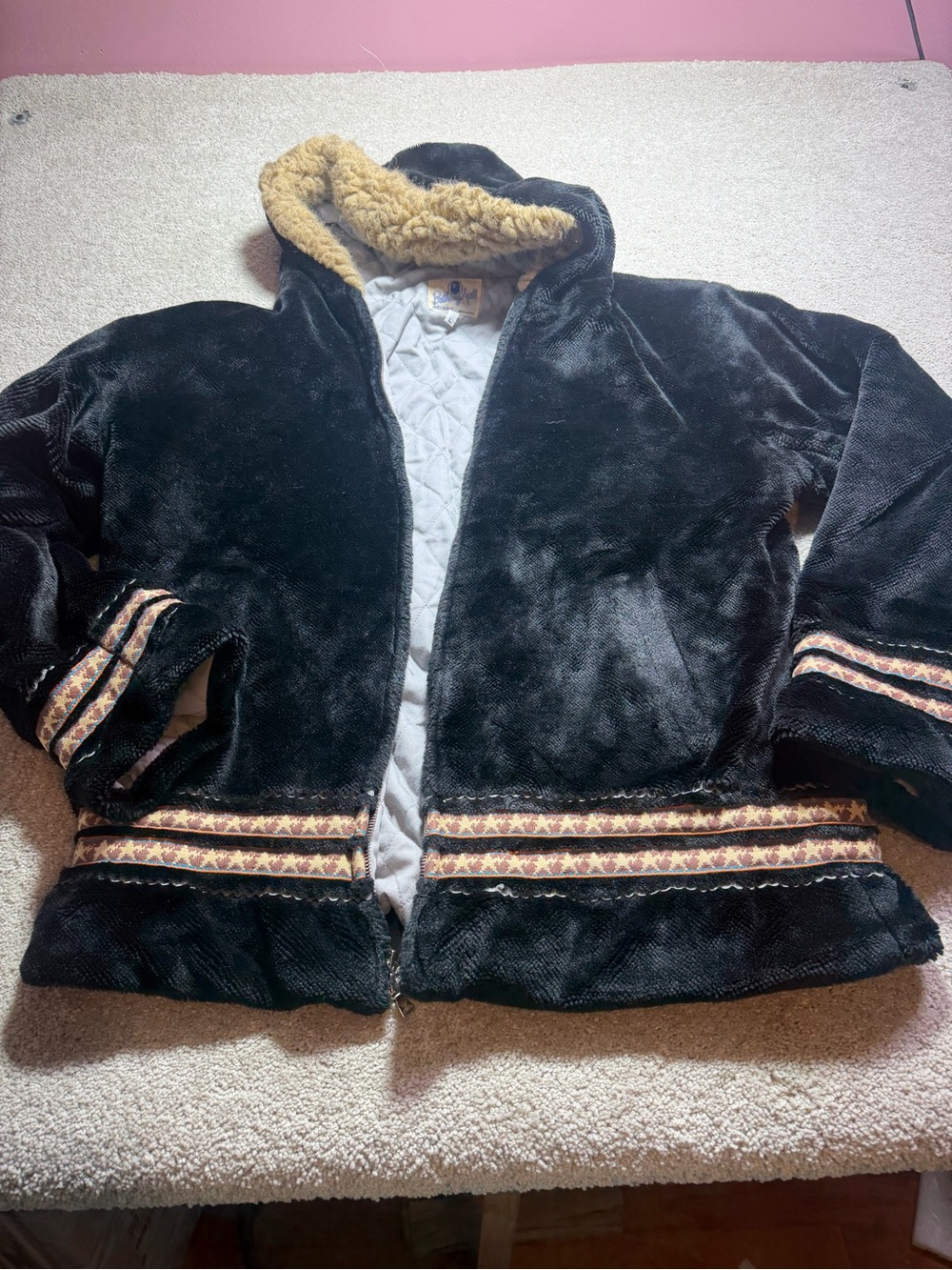 bape bathing ape mens hooded faux fur quilted vintage black jacket sz L